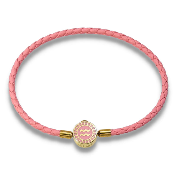 BRELLATO Astro Sternbild Sternzeichen Wassermann Armband Edelstahl Vergoldet, Tierkreiszeichen Rosa Lederarmband Geflochten