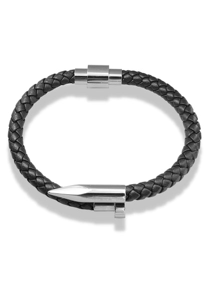 BRELLATO Retro Herren-Armband Clou et Vis Schwarz, Nagel & Schraube Edelstahl, Schwarzes Lederarmband Geflochten