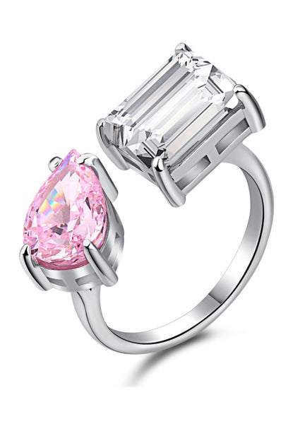 BRELLATO Rosa Pink Crushed Ice Cocktail-Ring, Statement-Ring Echt Silber 925, 18K Rhodiniert, Kristall-Ring Verlobungsring