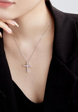 BRELLATO Kreuz-Anhänger Damen, Echt Silber-Kette 925 18K Rhodiniert, Kreuz-Kette Halskette Herz-Zirkonia