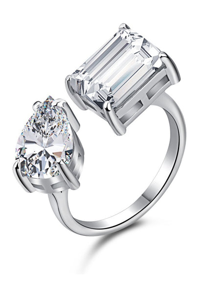 BRELLATO Crushed Ice Cocktail-Ring, Statement-Ring Echt Silber 925, 18K Rhodiniert, Kristall-Ring Verlobungsring