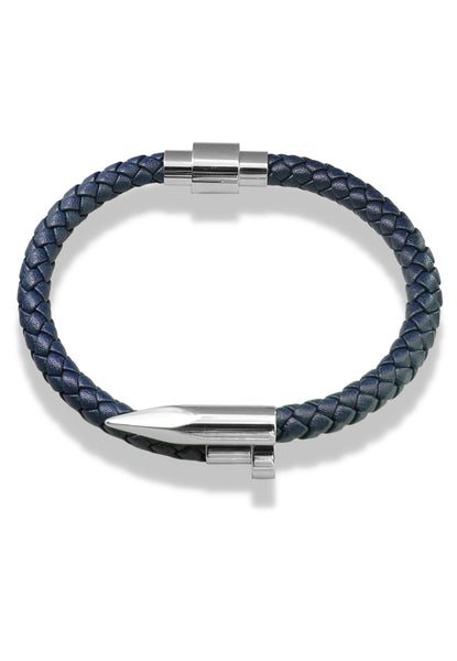 BRELLATO Retro Herren-Armband Clou et Vis Stahl-Blau, Nagel & Schraube Edelstahl, Blaues Lederarmband Geflochten